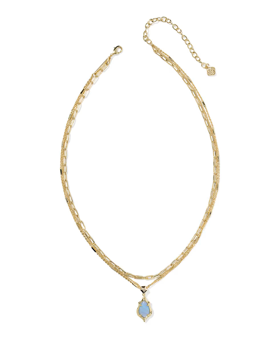 Kendra Scott: Adriana Scallop Frame Multi Strand Necklace In Gold Sky Blue Iridescent Abalone - The Vogue Boutique