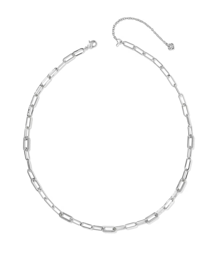 KENDRA SCOTT: BELLA CHAIN NECKLACE SILVER WHITE CZ