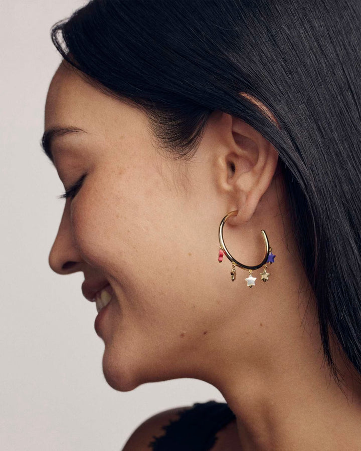 Kendra Scott: Camila Hoop Earrings in Gold Red White Blue Mix