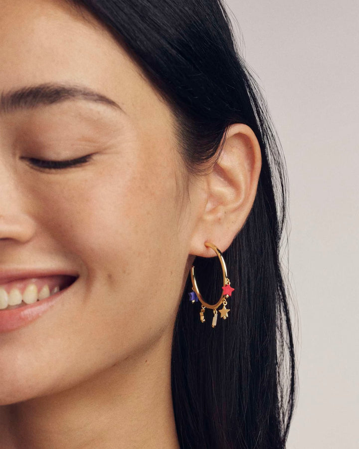 Kendra Scott: Camila Hoop Earrings in Gold Red White Blue Mix