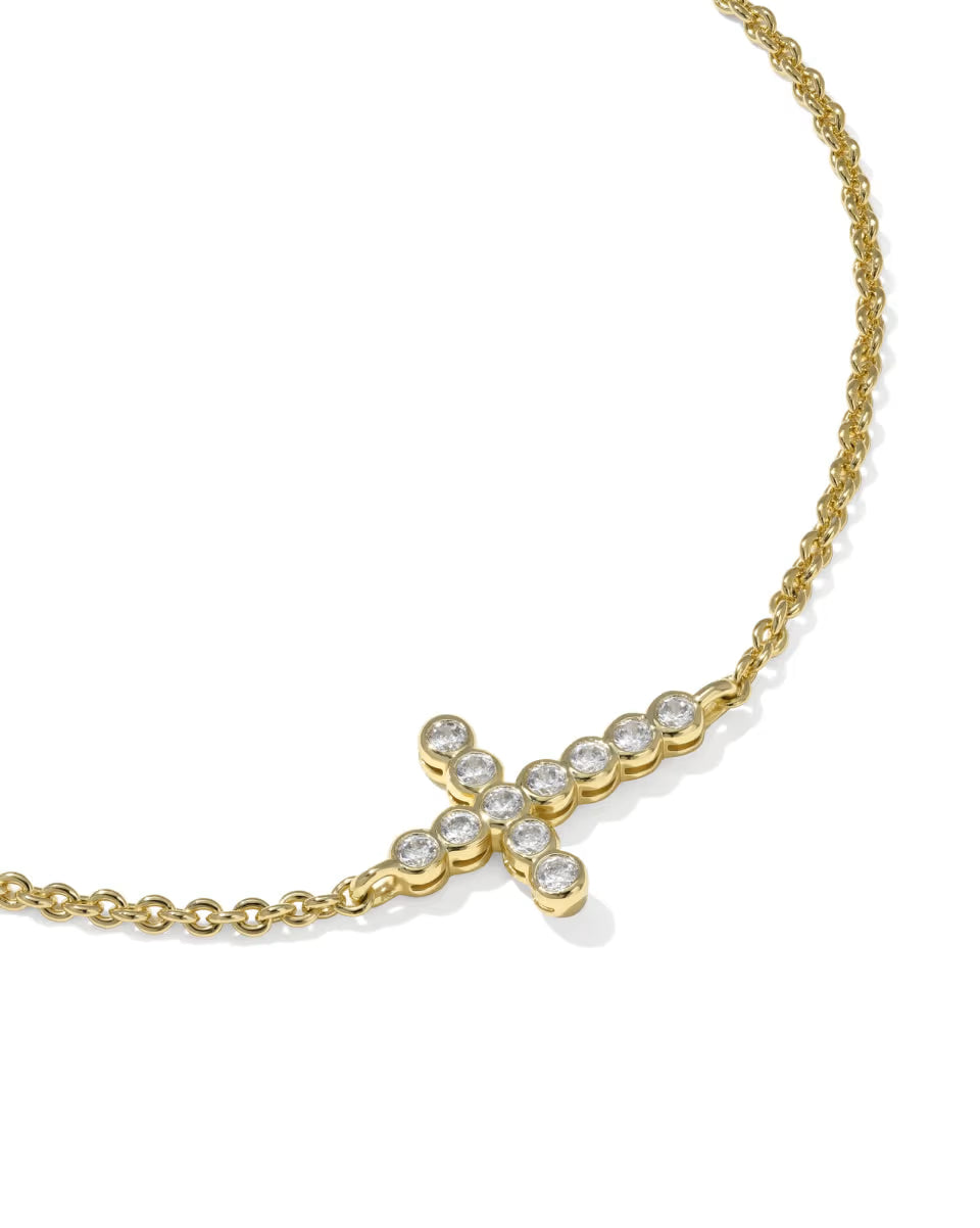 Kendra Scott: Cross Crystal Delicate Chain Bracelet in Gold White