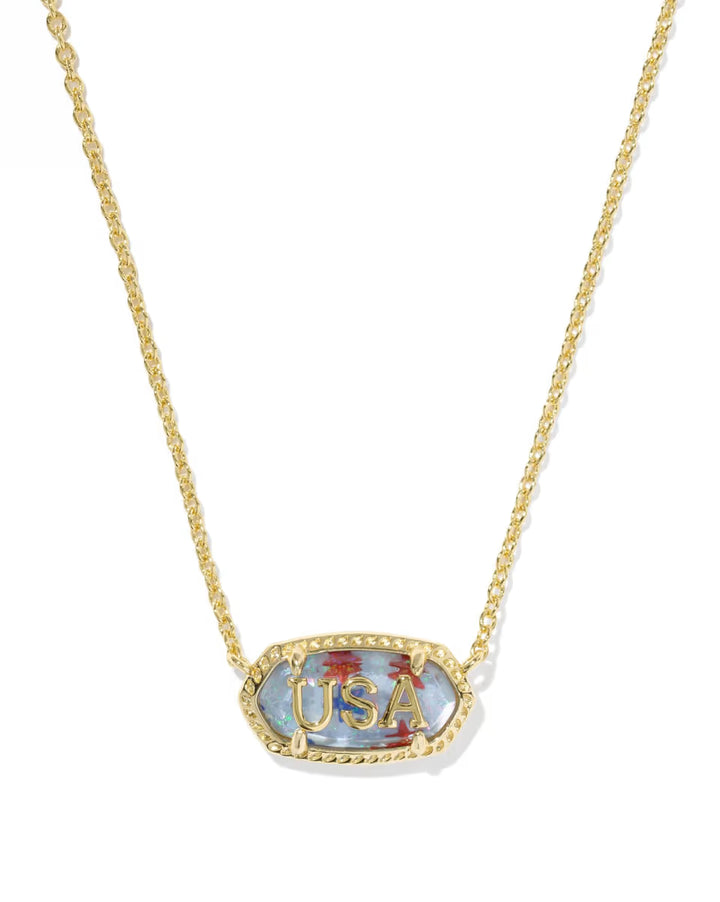 Kendra Scott: Elisa USA Short Pendant Necklace in Gold Red White Blue Star Illusion