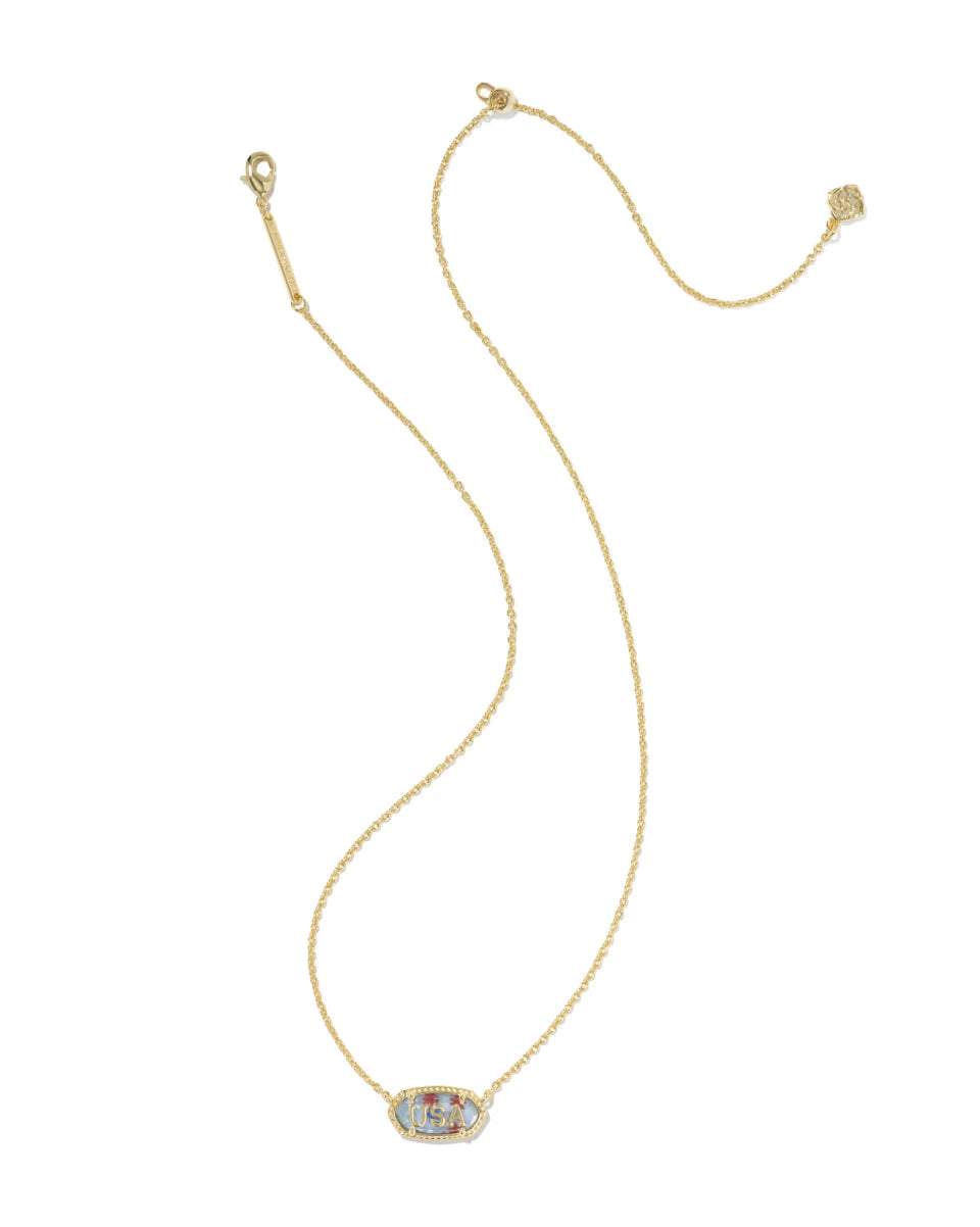 Kendra Scott: Elisa USA Short Pendant Necklace in Gold Red White Blue Star Illusion
