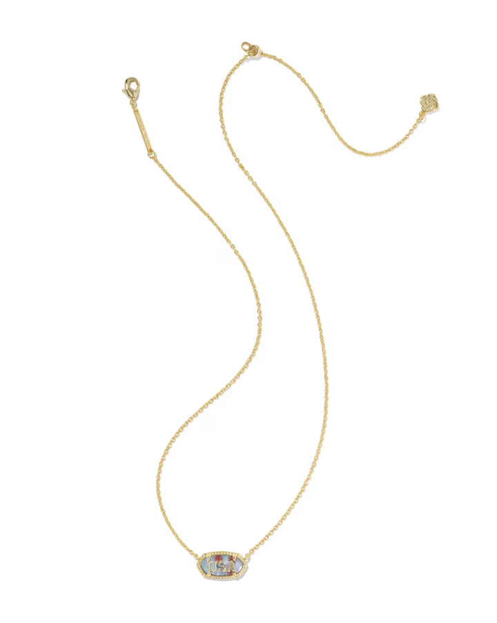 Kendra Scott: Elisa USA Short Pendant Necklace in Gold Red White Blue Star Illusion