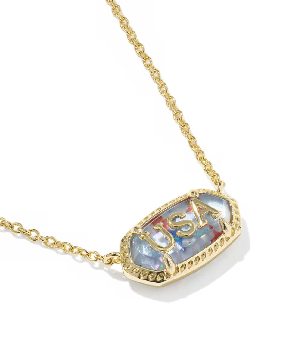Kendra Scott: Elisa USA Short Pendant Necklace in Gold Red White Blue Star Illusion