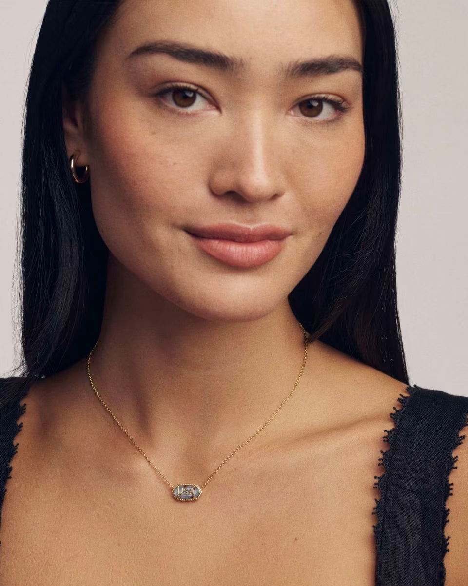 Kendra Scott: Elisa USA Short Pendant Necklace in Gold Red White Blue Star Illusion
