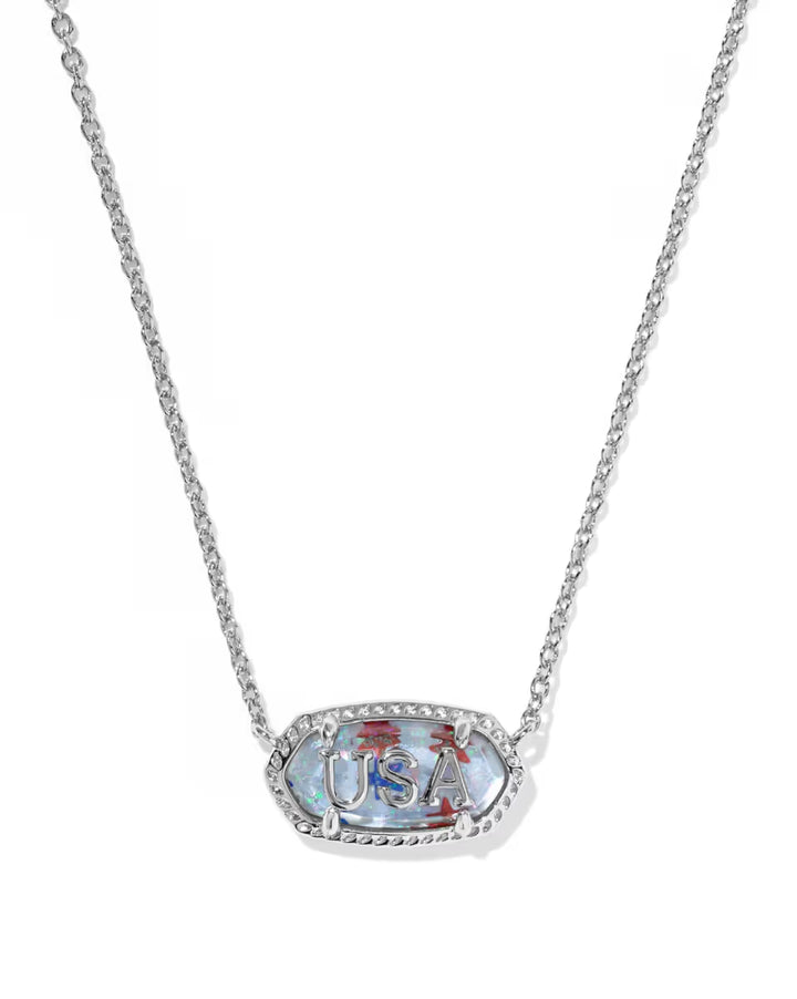 Kendra Scott: Elisa USA Short Pendant Necklace in Silver Red White Blue Star Illusion
