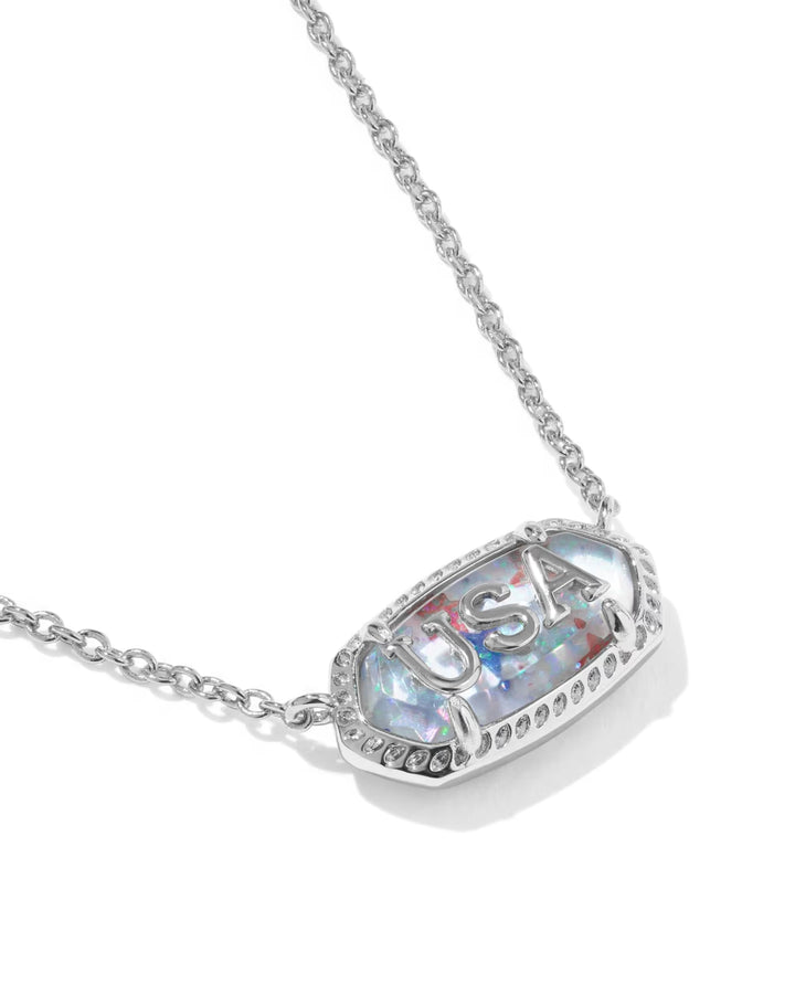 Kendra Scott: Elisa USA Short Pendant Necklace in Silver Red White Blue Star Illusion