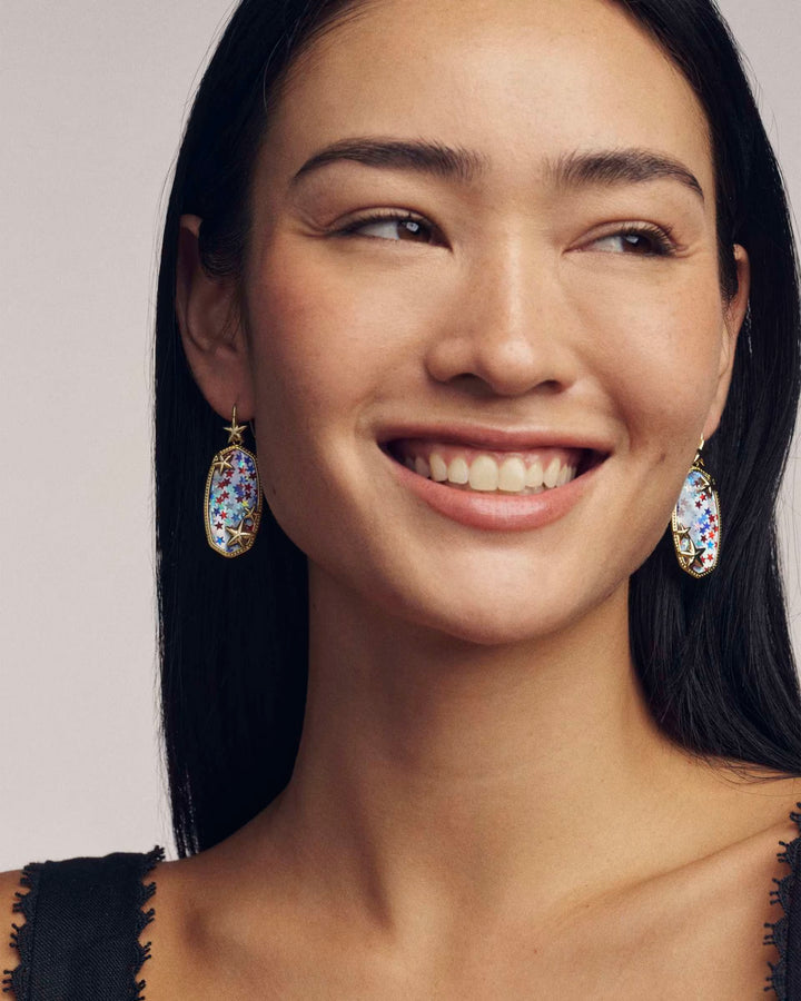 Kendra Scott: Elle Multi Star Drop Earrings in Gold Red White Blue Star Illusion