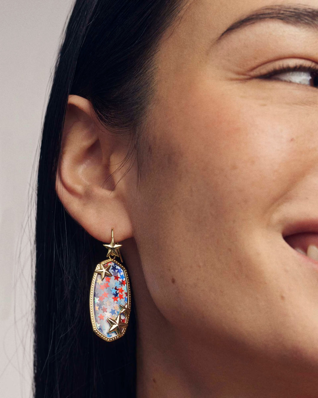 Kendra Scott: Elle Multi Star Drop Earrings in Gold Red White Blue Star Illusion