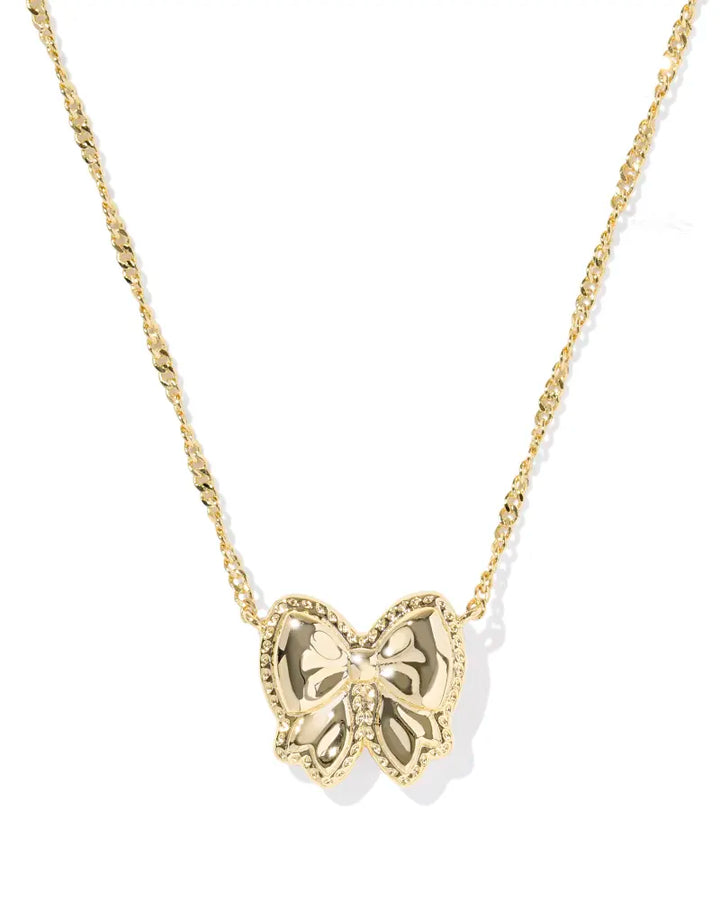 Kendra Scott: Haley Bow Short Pendant Necklace in Gold Blush Ivory MOP