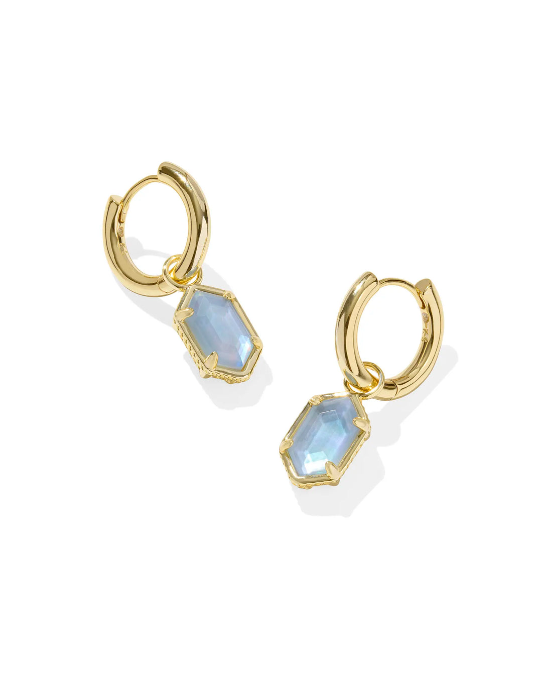 Kendra Scott: Hallie Huggie Earrings in Gold Sky Blue Mother of Pearl