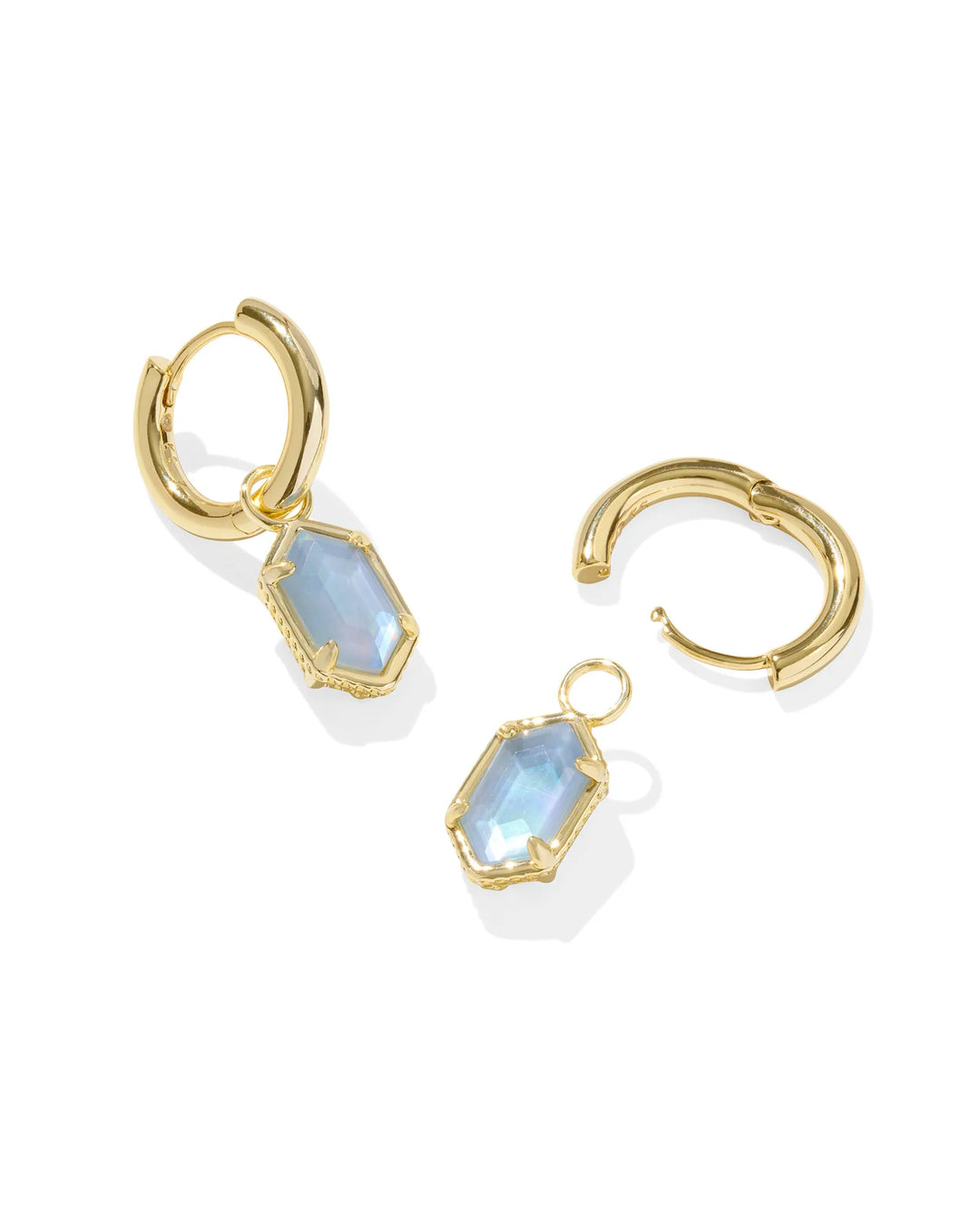 Kendra Scott: Hallie Huggie Earrings in Gold Sky Blue Mother of Pearl