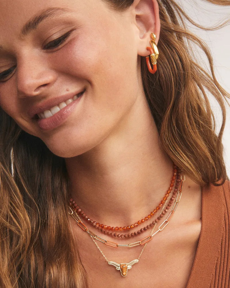 Kendra Scott: Longhorn Short Pendant Necklace in Gold Variegated Orange