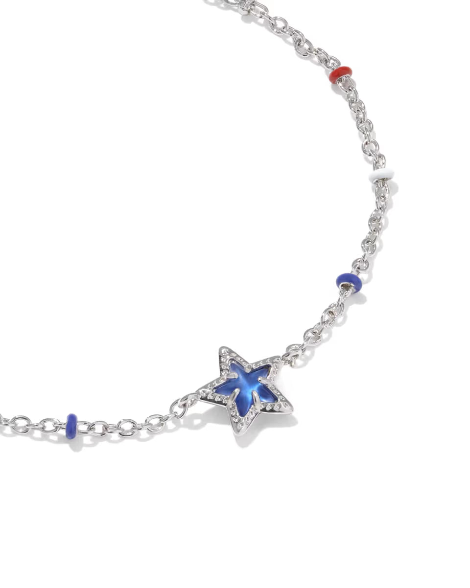 Kendra Scott: Mini Cassidy Delicate Chain Bracelet in Silver Cobalt Blue Illusion