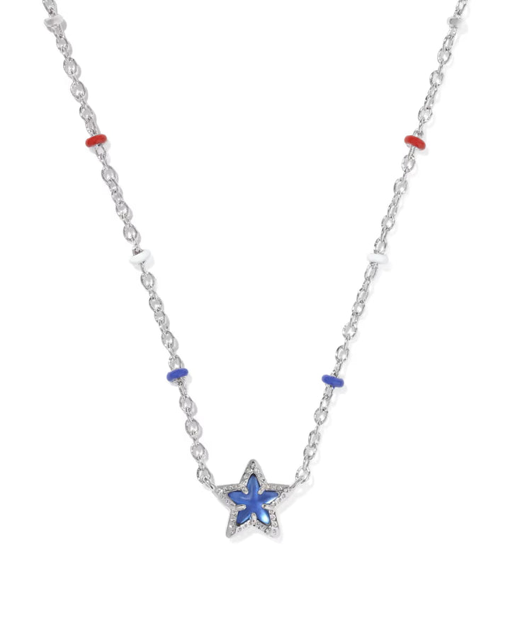 Kendra Scott: Mini Cassidy Short Pendant Necklace in Silver Cobalt Blue Illusion