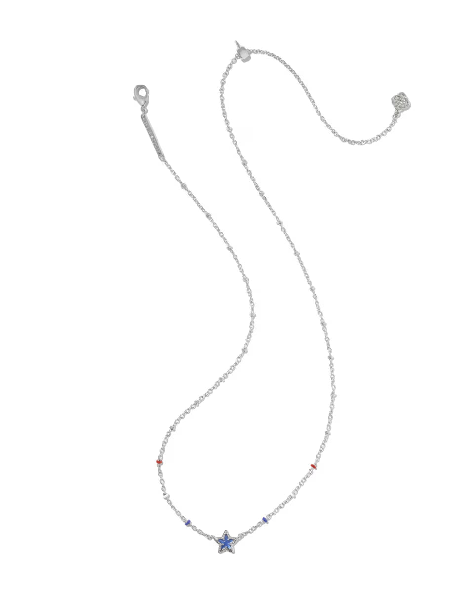 Kendra Scott: Mini Cassidy Short Pendant Necklace in Silver Cobalt Blue Illusion