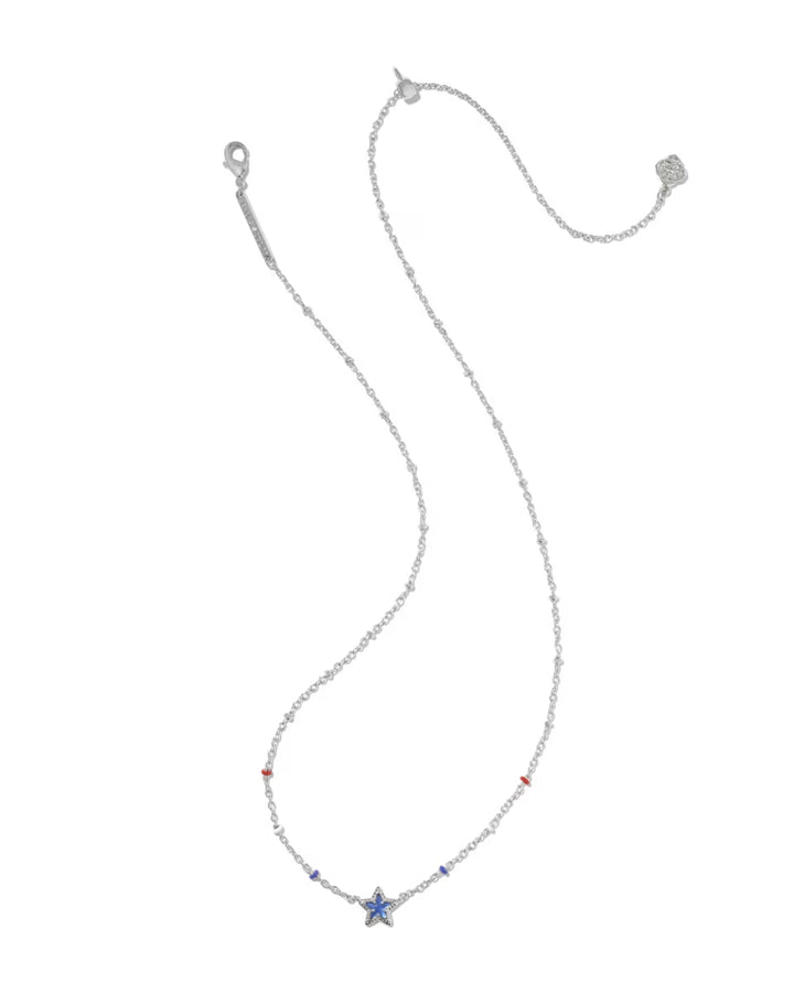 Kendra Scott: Mini Cassidy Short Pendant Necklace in Silver Cobalt Blue Illusion