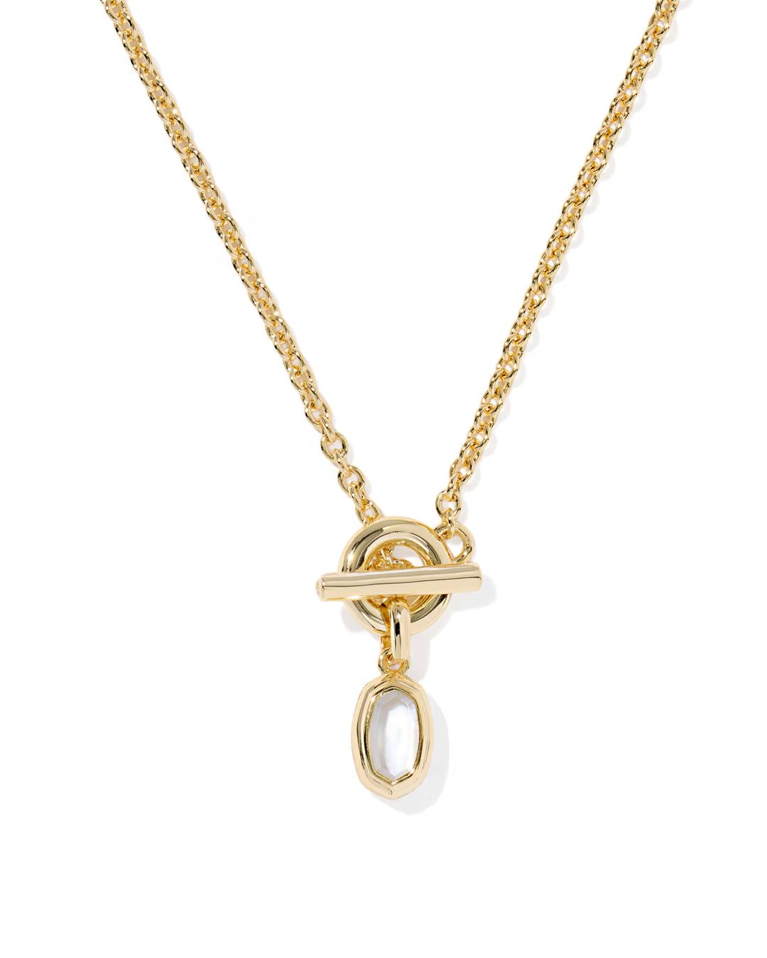 KENDRA SCOTT: MINI ELISA TOGGLE SHORT PENDANT NECKLACE IN GOLD IVORY