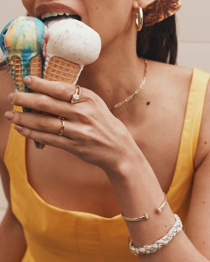 Kendra Scott: Mini Elton Cuff Bracelet in Gold Light Pink Lab Grown Opal
