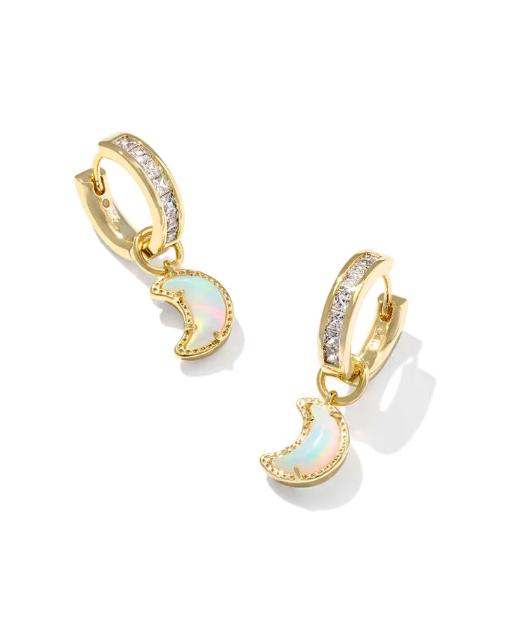 Kendra Scott: Moon Huggie Earrings in Gold White Mix