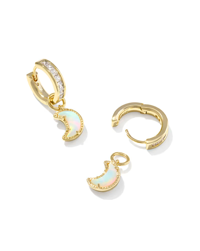 Kendra Scott: Moon Huggie Earrings in Gold White Mix