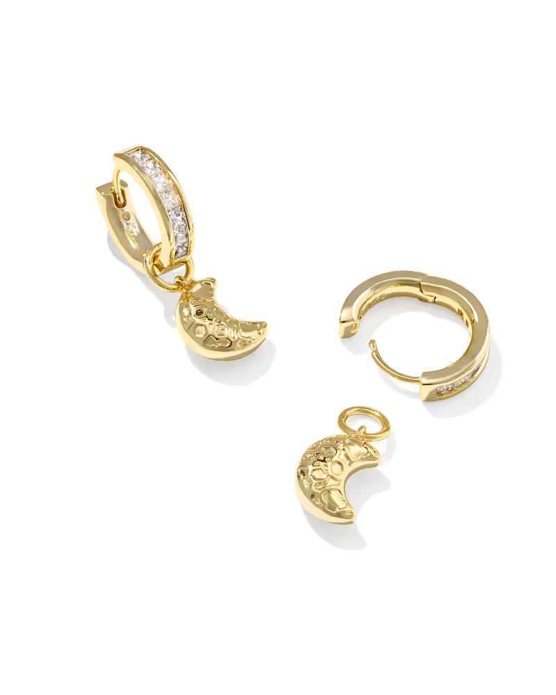 Kendra Scott: Moon Huggie Earrings in Gold White Mix