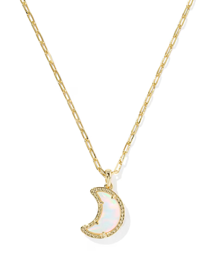 Kendra Scott: Moon Short Pendant Necklace in Gold Opalescent Resin
