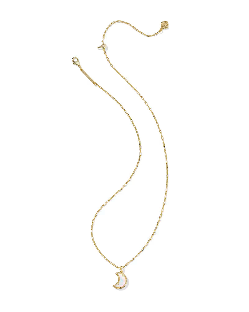 Kendra Scott: Moon Short Pendant Necklace in Gold Opalescent Resin