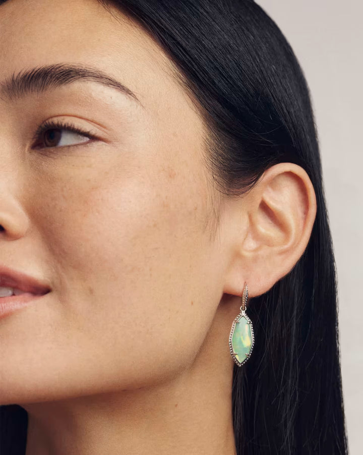 Kendra Scott: Ophelia Small Drop Earrings in Silver Mint Iridescent Abalone