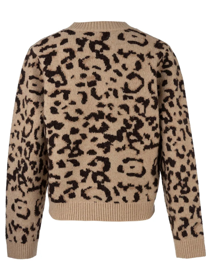 Kut: Gisela Animal Print Pullover Sweater in Beige and Brown