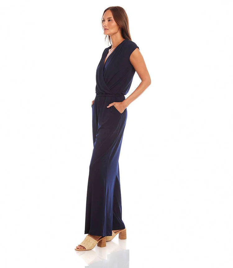 Karen Kane: Sleeveless Travel Jersey Jumpsuit in Navy