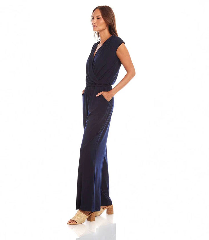 Karen Kane: Sleeveless Travel Jersey Jumpsuit in Navy