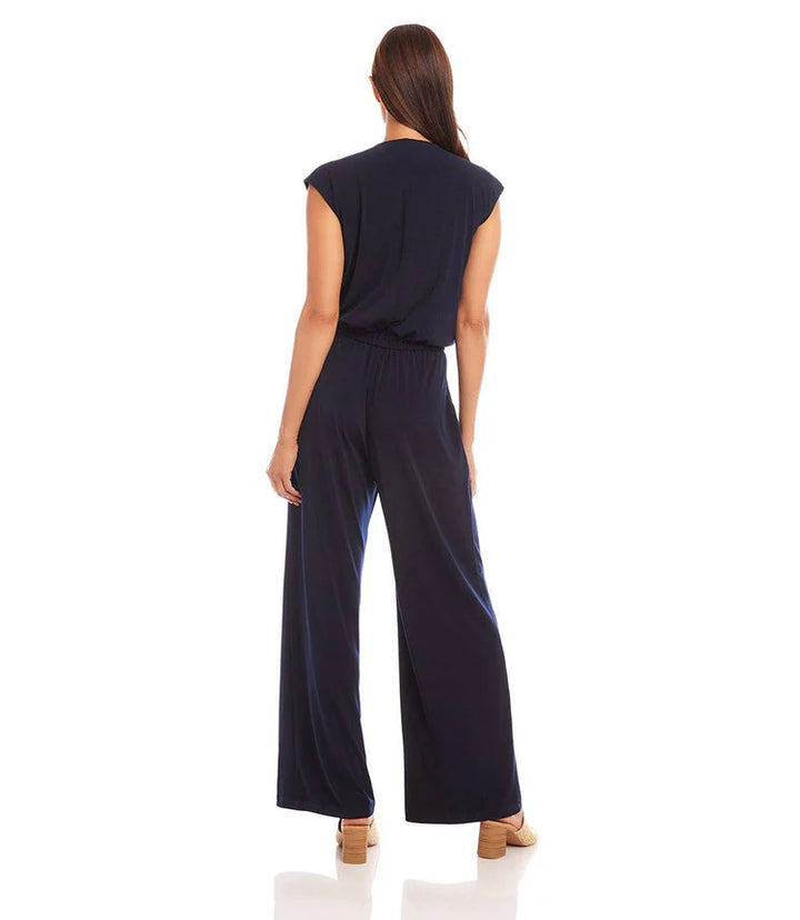 Karen Kane: Sleeveless Travel Jersey Jumpsuit in Navy