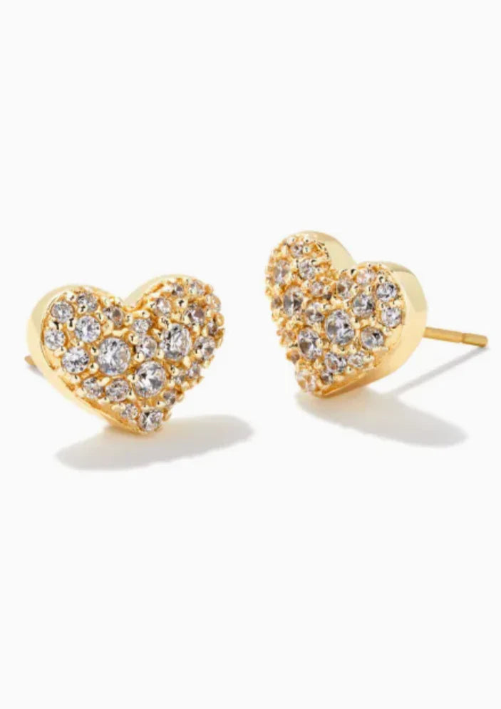 Kendra Scott: Ari Pave Crystal Heart Earrings in Gold