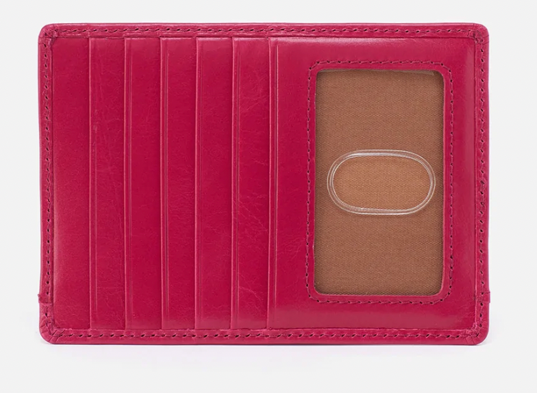 Hobo Euro Slide wallet in bright pink leather with card slots and ID window