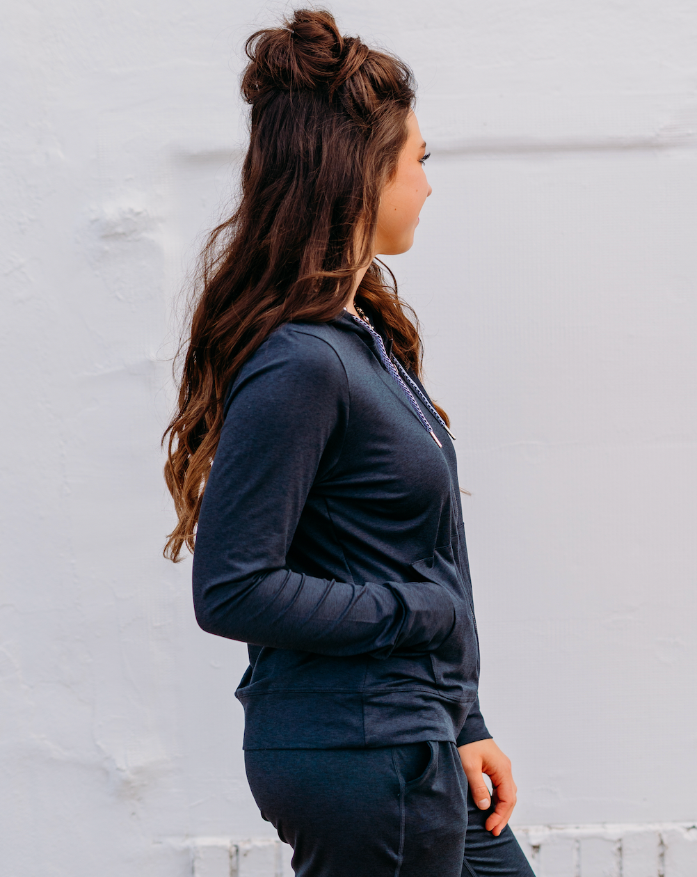 Glyder: On the Go Black Marble Zip Up Hoodie With grey and Black Strings