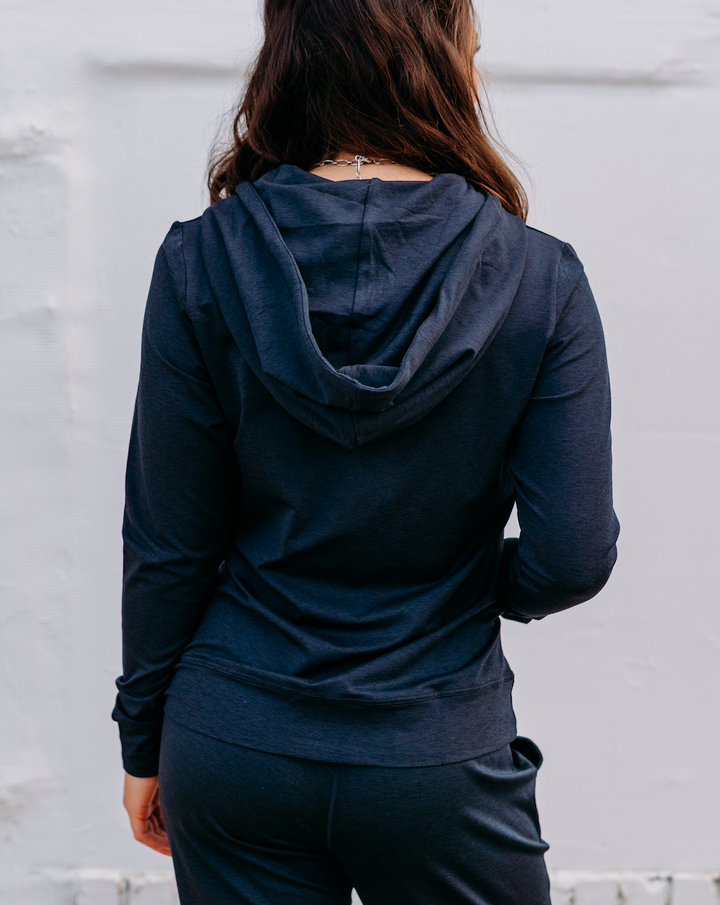 Glyder: On the Go Black Marble Zip Up Hoodie With grey and Black Strings