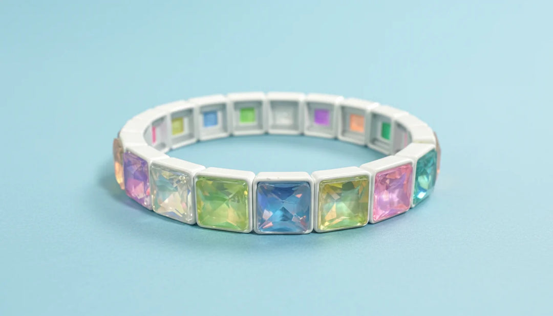 Taylor Elliott: Enamel Stretch Bracelet Square Gems Libby Colorful (B-74)