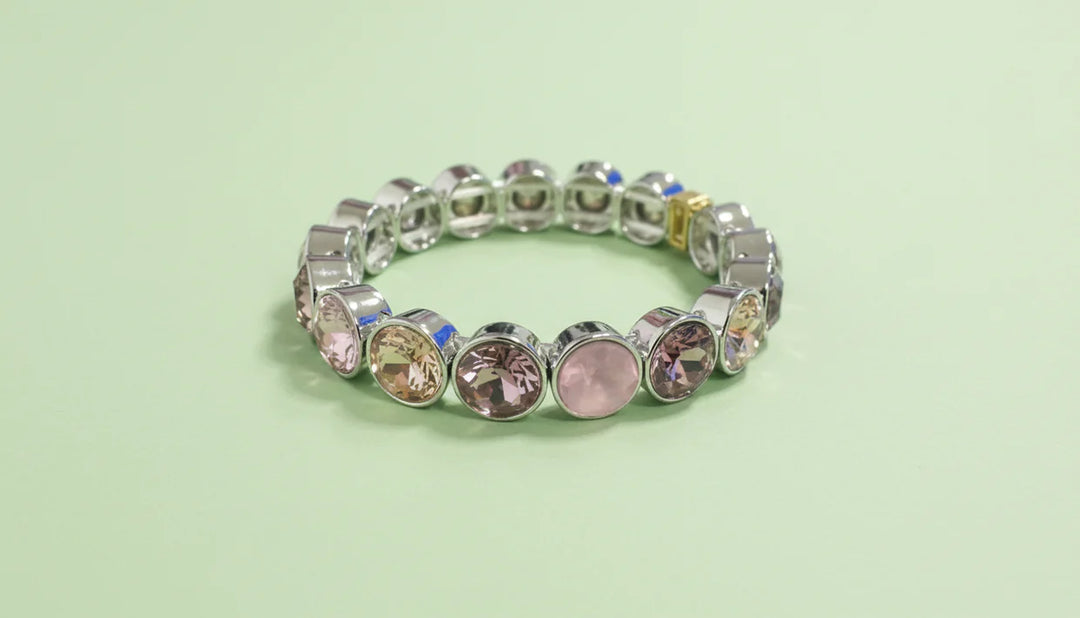 Taylor Elliott: Enamel Stretch Bracelet - Circle Gems - Wren - Pink/Silver