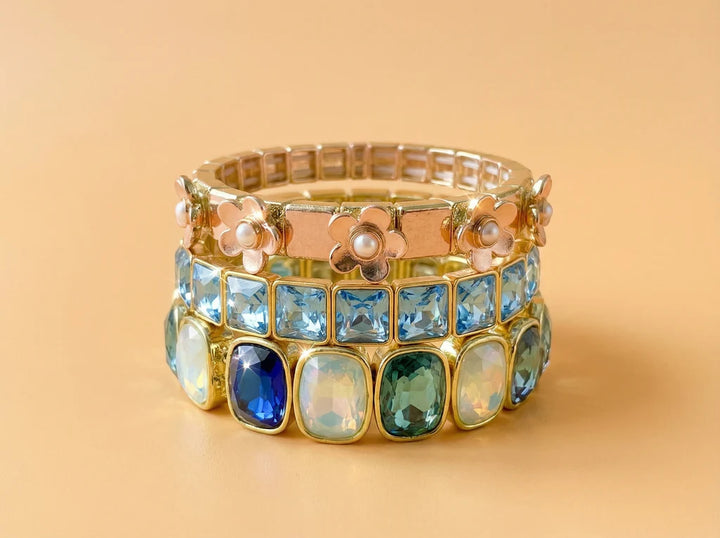Taylor Elliott Designs: Enamel Stretch Bracelet Square Gems Layla in Blue (B-104)