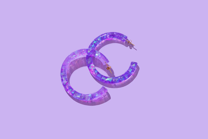 Taylor Elliott: Confetti Hoops in Purple/Iridescent (E-74)