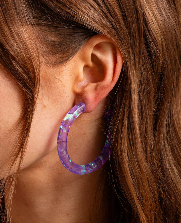 Taylor Elliott: Confetti Hoops in Purple/Iridescent (E-74)