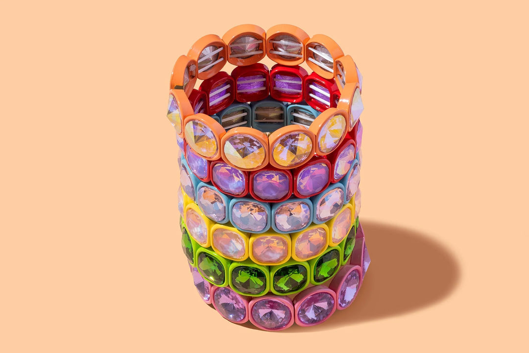 Taylor Elliott: Enamel Stretch Bracelet Rounded Gems Elise in Green (B-05)