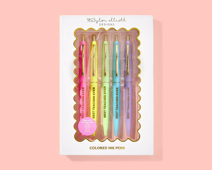 Taylor Elliott: Pen Set - Motivational - Best Teacher Ever - 5 Piece Set