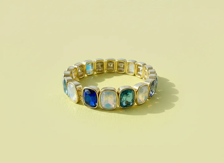 Taylor Elliott Designs: Enamel Stretch Bracelet Square Gems Layla in Blue (B-104)