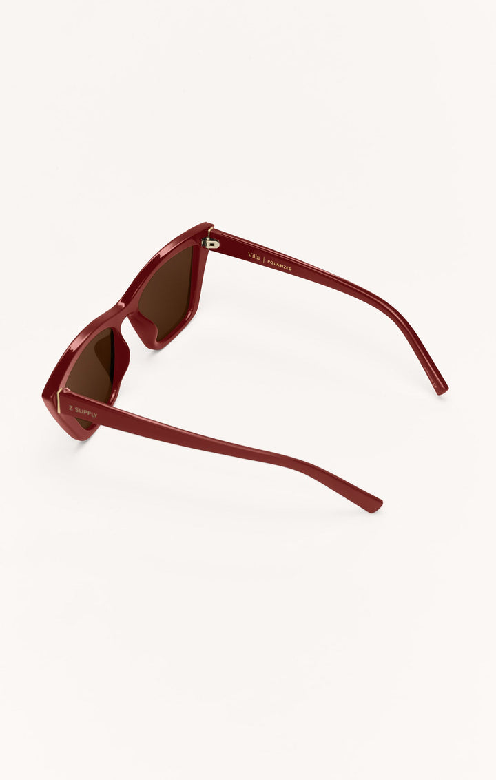Z Supply Villa Polarized sunglasses in deep burgundy red with brown lenses, side view