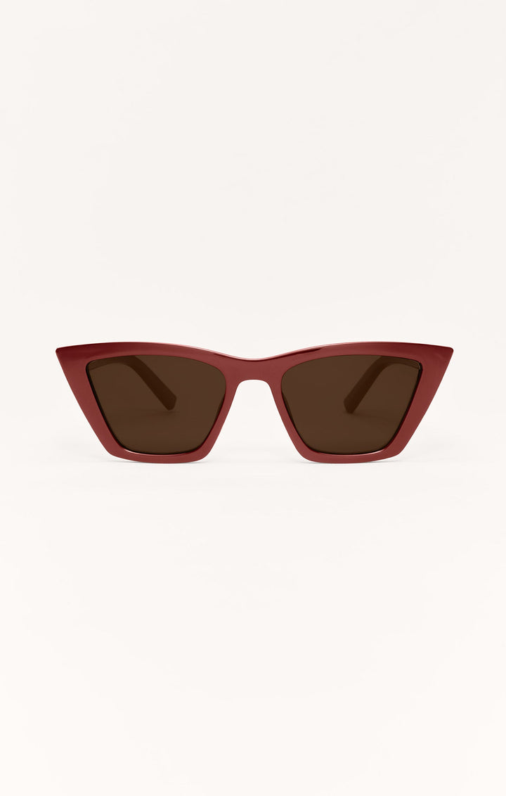 Z Supply Villa Carmel cat-eye sunglasses in burgundy with brown gradient polarized lenses