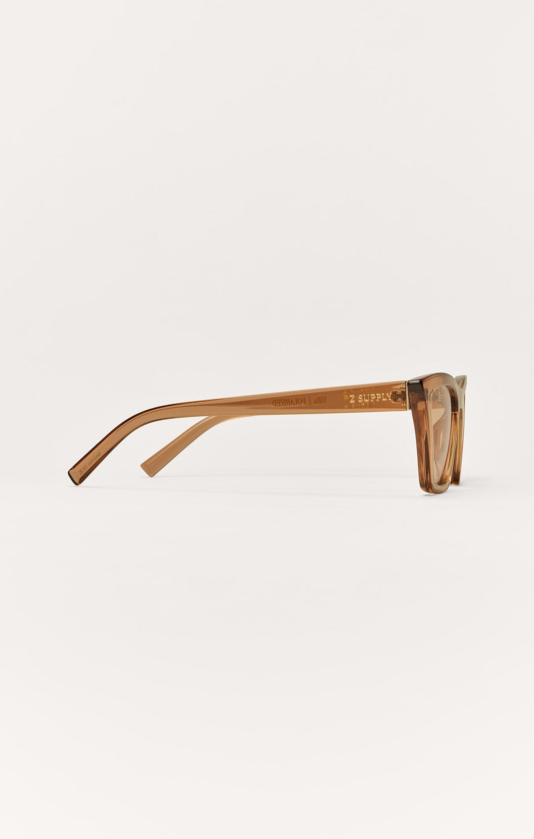 Z Supply Villa Carmel polarized sunglasses in translucent caramel brown, side profile view