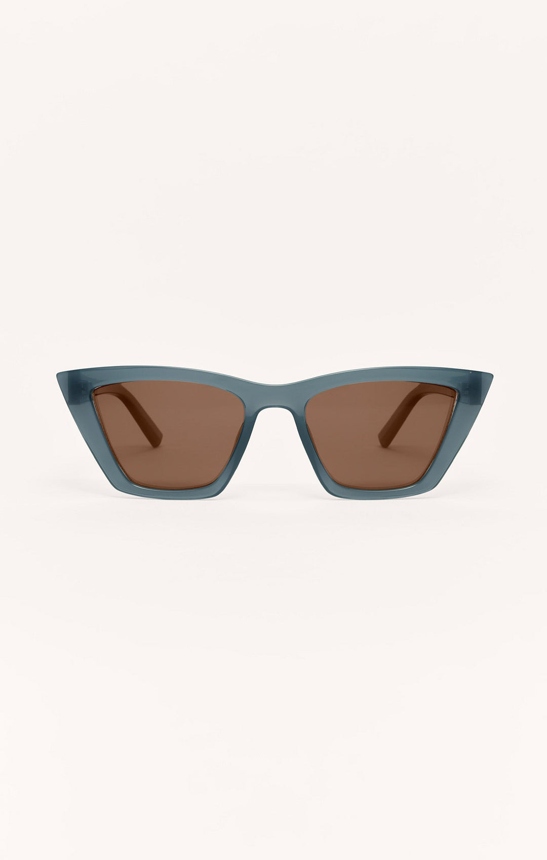 Z Supply Villa Carmel cat-eye sunglasses in slate blue frame with brown gradient polarized lenses
